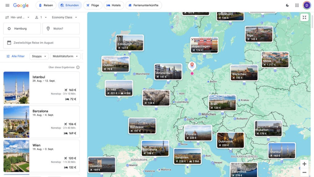 Google Flüge Erkunden